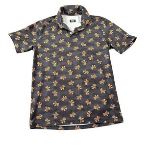 Waggle Kid's Size Large Golf Polo Shirt Black Camo Tiger Goat Print Performance